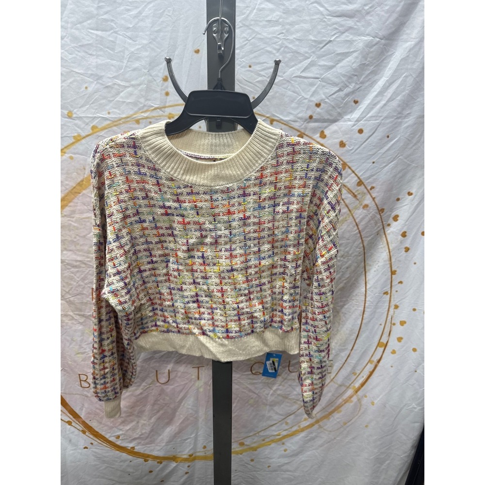 Women's Rainbow Stitching Drop‎ Sleeve Cropped Sweater -Cupshe Size S